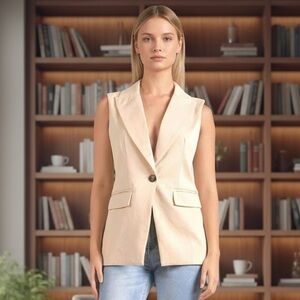 Elan vest waistcoat top 
Women's Natural Long With Lapel 
Single button